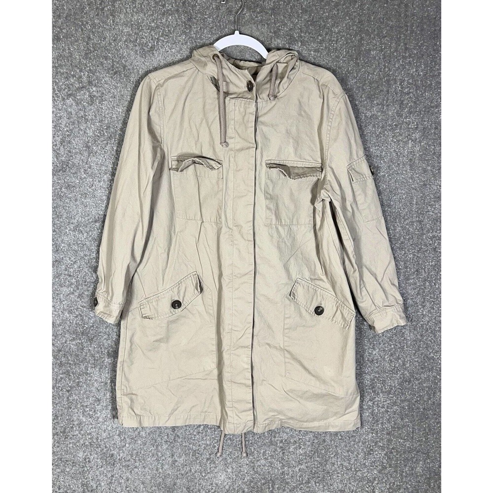 BB Dakota Long Sleeve Hidden Button Hooded Jacket Coat Womens Size Large Pockets